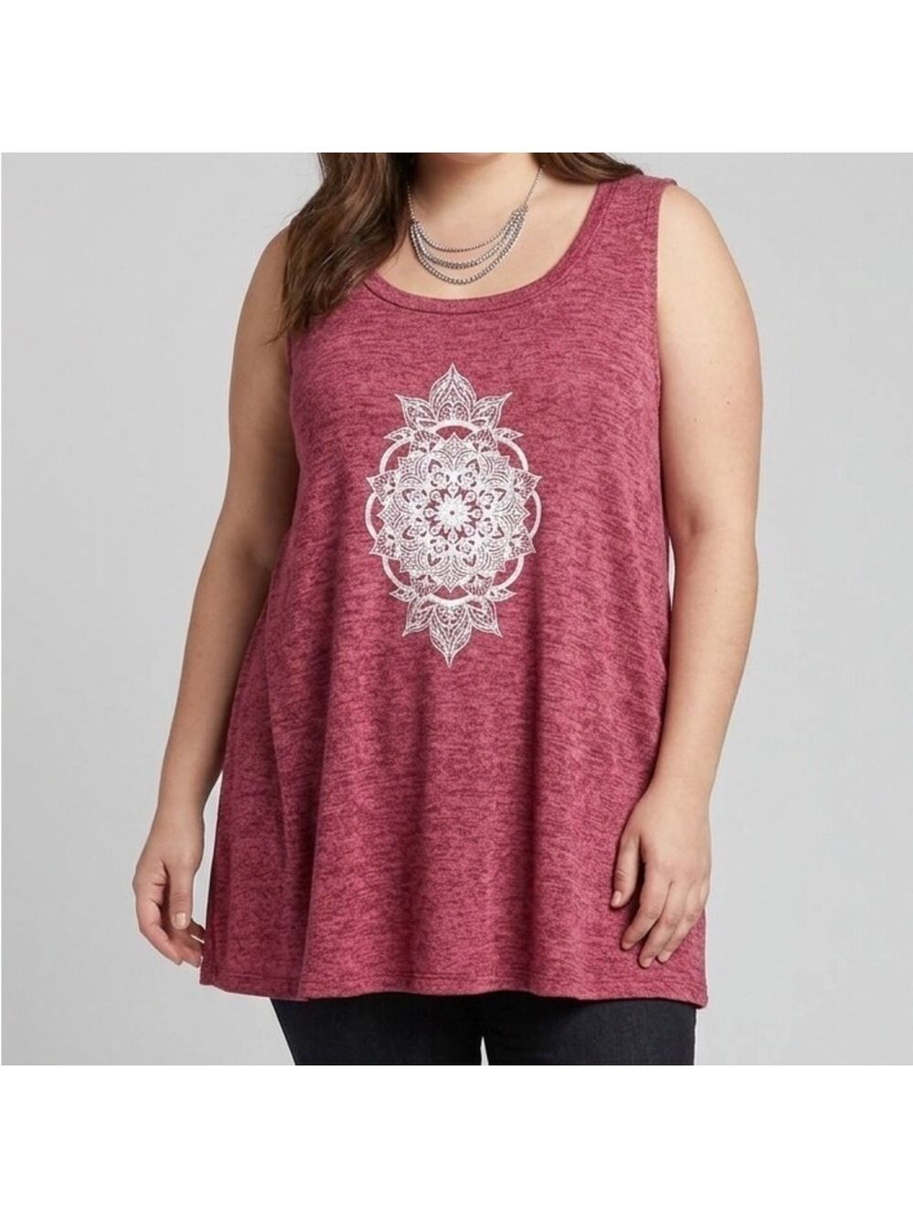 😍SHOW SPECIAL - MY STYLE Deep Pink Stretch Knit Mandala Tank Top 2X